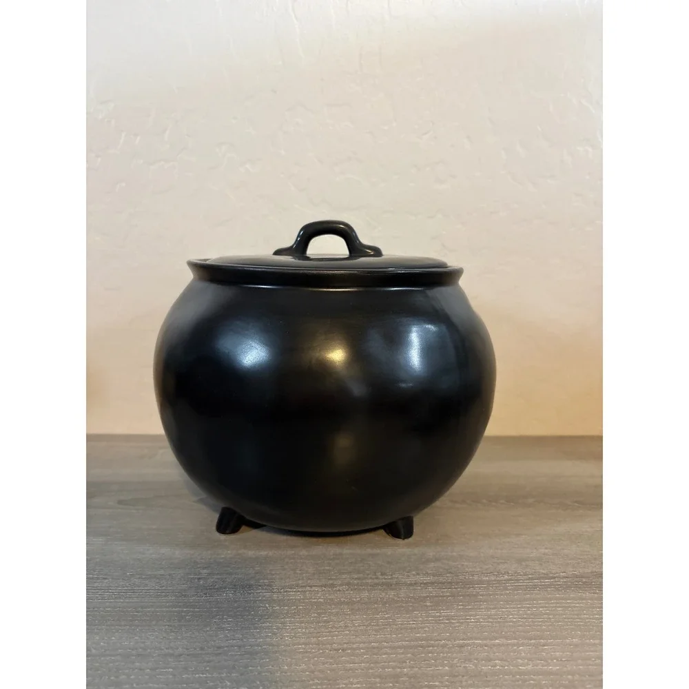 Rae Dunn Happy Halloween Black Cauldron Ceramic Canister Cookie Jar with Lid